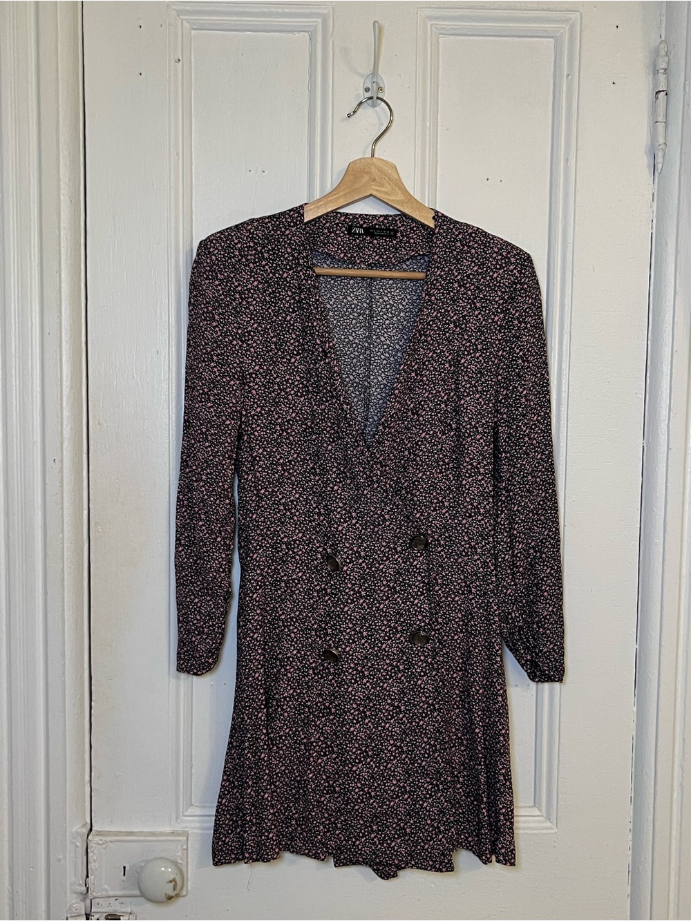 Floral Print Long Sleeve Wrap Dress in Dark Plum